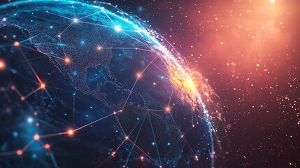 A Digital Representation of Earth with Interconnected Lines and Glowing Points