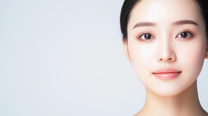Obraz premium Closeup of an Asian woman s flawless skin, glowing under golden hour lighting for a soft, ethereal look golden hour, flawless skin, soft glow