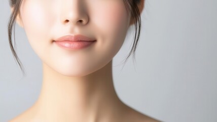 Naklejka premium Closeup of an Asian woman s glowing, smooth skin, enhanced by natural outdoor lighting outdoor light, smooth complexion, glowing skin