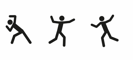 pictogram of a human figure in different poses, a man bent over,one hand up, flat  illustration, sketch
