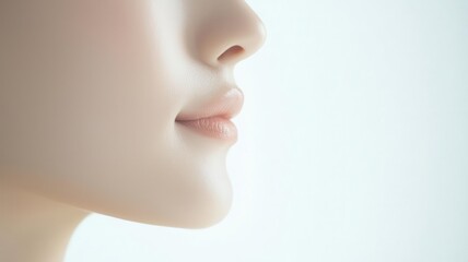 Obraz premium Closeup of an Asian woman s face with a flawless complexion, captured under soft, diffused lighting diffused light, flawless complexion, smooth skin