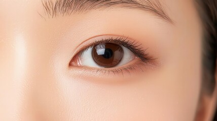 Fototapeta premium Closeup of an Asian woman s face, smooth skin glowing with a soft, radiant finish, highlighting natural beauty smooth skin, glowing finish, natural beauty