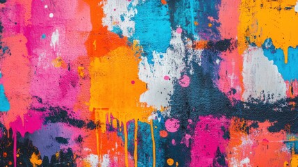 Vibrant abstract graffiti wall art with bold splashes of color.