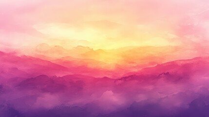 Vibrant watercolor sunset over rolling hills.