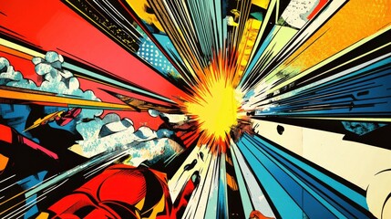 Vibrant comic book explosion in dynamic colorful style.
