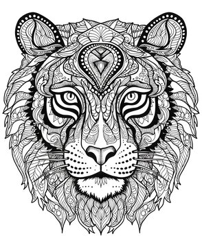 recommend clip art: Intricate Mandala Tiger Line Art Without Background