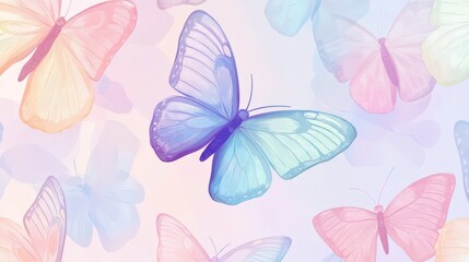Obraz premium Colorful pastel butterflies with translucent wings in flight.