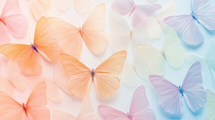 Obraz premium Pastel-colored butterflies with translucent wings in a serene display.