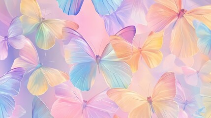 Vibrant pastel butterflies create a dreamy, ethereal scene.