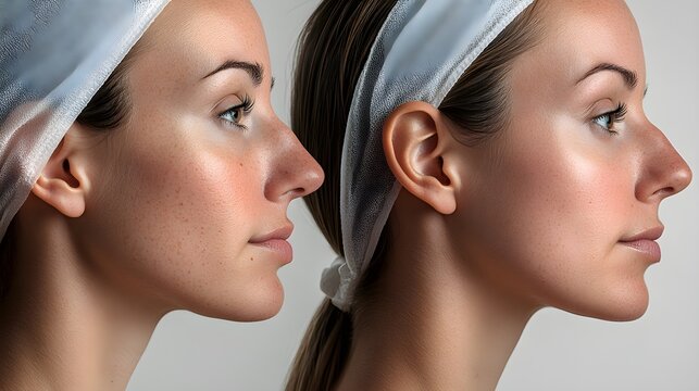 Rhinoplasty healing journey in a time-lapse, showing day-by-day reduction of swelling, bruising, and gradual reveal of the final nose contour after surgery