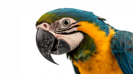 Obraz premium Vibrant macaw with colorful feathers and intricate pattern close-up portrait view.