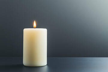 Ivory candle positioned in a dimly lit room for a tranquil and peaceful atmosphere.