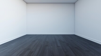 Large empty room with a black floor. The room is bare and empty, with no furniture or decorations. The black floor gives the room a dark and somber atmosphere