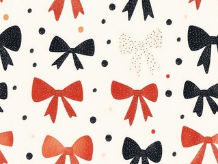 Minimalist Christmas bows with dotted lines, seamless pattern, subtle bow accents, modern holiday charm