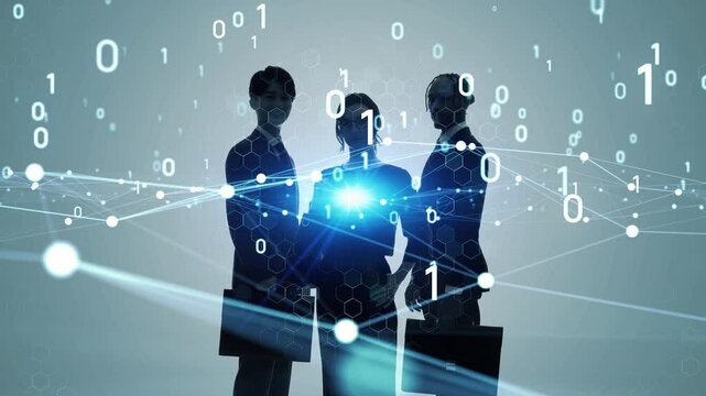 Mixed media of group of multinational business people and digital technology concept