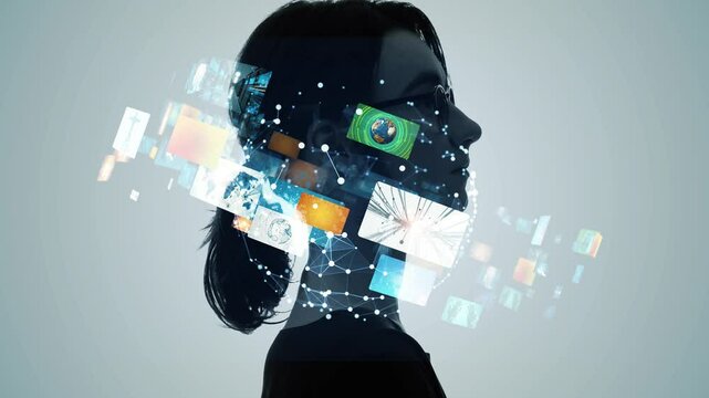 Mixed media of a woman's profile and video content concept