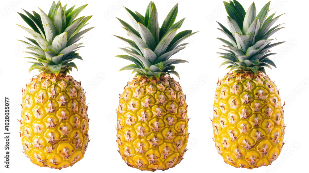 Poster set of fresh pineapples on a white background ready for display generative ai
