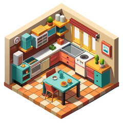 Cozy Kitchen Isometric Illustration 