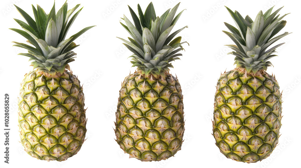 Poster fresh pineapples arranged on a white background for culinary display generative ai