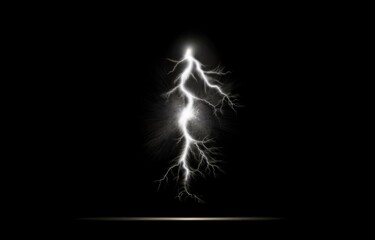 A single white lightning bolt strikes down from the top of the frame on a black background.