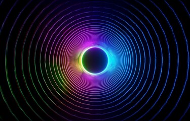 Fototapeta premium A dark background with concentric circles of neon light, emanating from a central point.