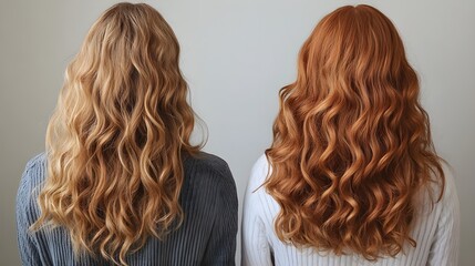 Fototapeta premium Curly hair transformation with honey mask treatment, before-and-after showing improved moisture and curl definition, Digital Rendering, Warm Tones, Soft Lighting