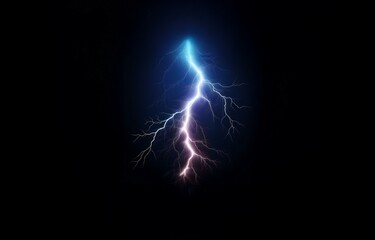 A single bolt of lightning strikes through a dark, starry sky.