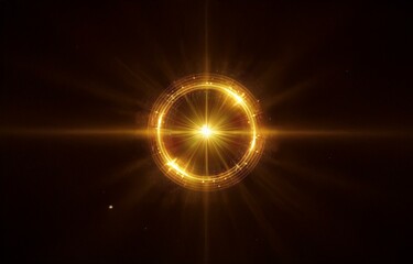 A bright golden ring with a central star-like light source shines against a black background.