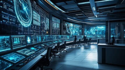 Obraz premium A high-tech cybersecurity center where experts monitor and protect against the latest trendy threats
