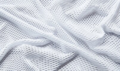 White mesh fabric with an open weave pattern. Concept of breathable textile, texture, and lightness.