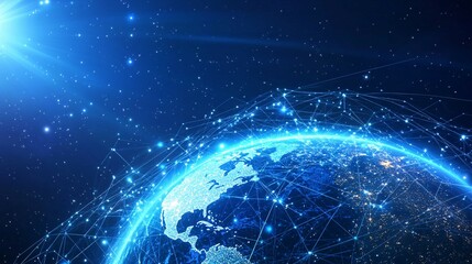 Obraz premium Earth with glowing network lines and city lights