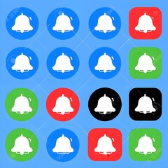 Obraz premium Vibrant Notification Icons: Fun Bell Designs in Blue, Red, Black, and Green