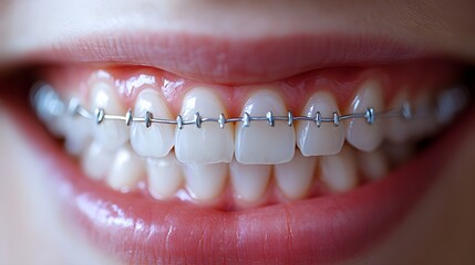 Fototapeta premium A close-up series of teeth before-and-after braces, paired with a success story of improved oral health and confidence, High Detail, White Studio Lighting