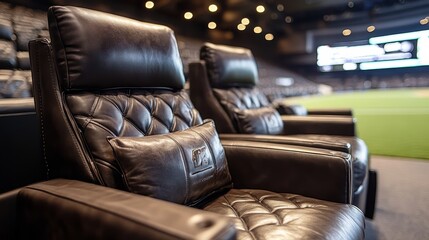 Obraz premium Premium sports venue seating, luxurious close-up of field-level VIP chairs with sleek, modern design, perfect for elite event experience advertising
