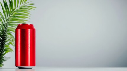 Obraz premium Red soda can displayed on a white background, overhead angle, sleek 3D rendering for professional branding, high detail