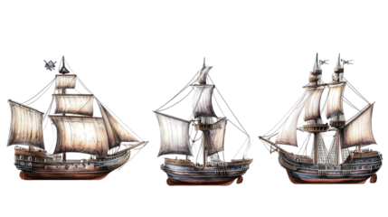 Pirate Ships Collection on White Background Generative AI