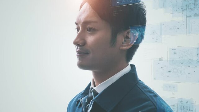 男性エンジニアとデジタルデータのコンセプト