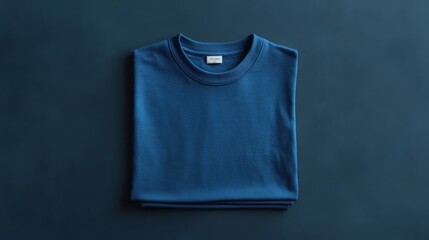 Folded Blue T-shirt on Dark Blue Background