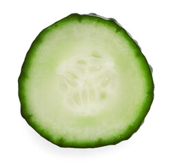 Slice of fresh cucumber isolated on white, top view