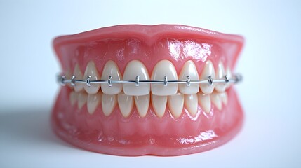 Obraz premium Teeth alignment progression, showing gradual movement with braces tightening and straightening the teeth, subtle changes, 3D Animation, White Background