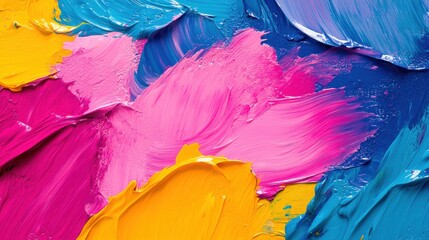 Colorful abstract oil paint strokes in pink, yellow, blue, and purple