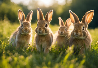 Obraz premium three rabbits in a field