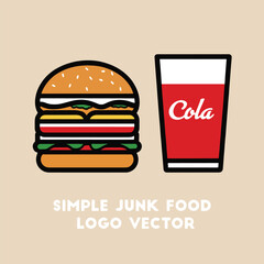 Simple Cartoon Illustration of a Hamburger and a Cup of Cola
