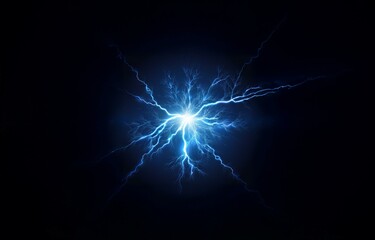 A blue electrical discharge, resembling a lightning bolt, radiates outward against a dark background.
