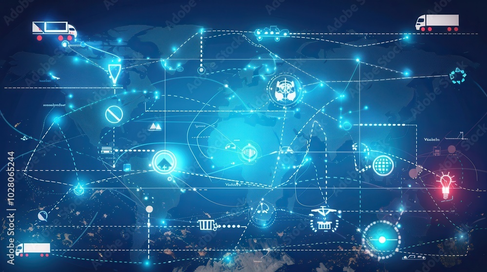 Aufkleber the map displays international transport routes highlighted with icons representing different modes 