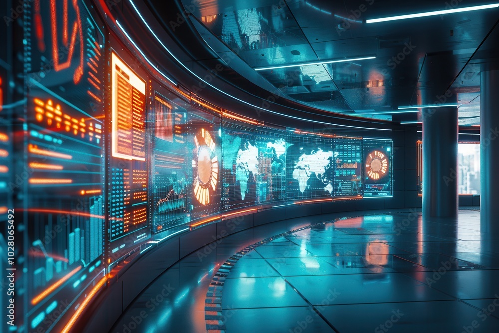 Fototapete the logistics control center features extensive displays with real-time data on delivery routes and 