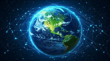 Fototapeta premium Earth with a Global Network of Connections and Glowing Nodes
