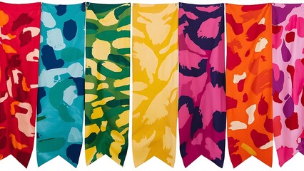 Set of seven varicolored banners, abstract headers with blots