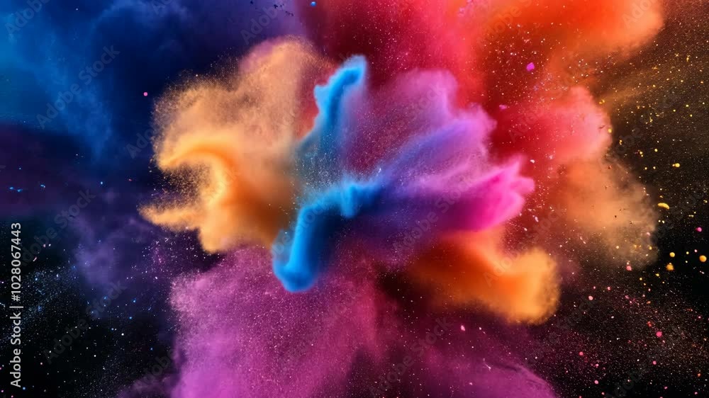 Poster a burst of colorful powder explodes against a dark background, creating a vibrant and abstract nebul