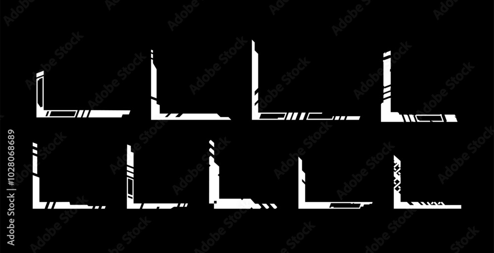 Fototapete set various futuristic cyberpunk digital corner frame interface hud element decoration